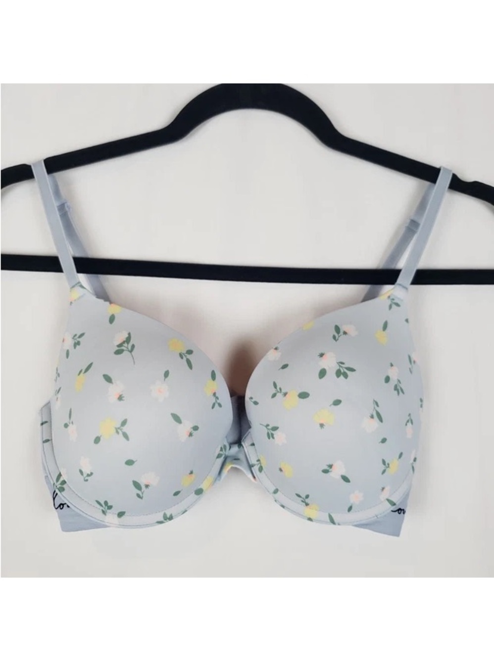 Victoria Secret PINK Bra Wear Everywhere Push-up 32D Blue Floral All Over Print